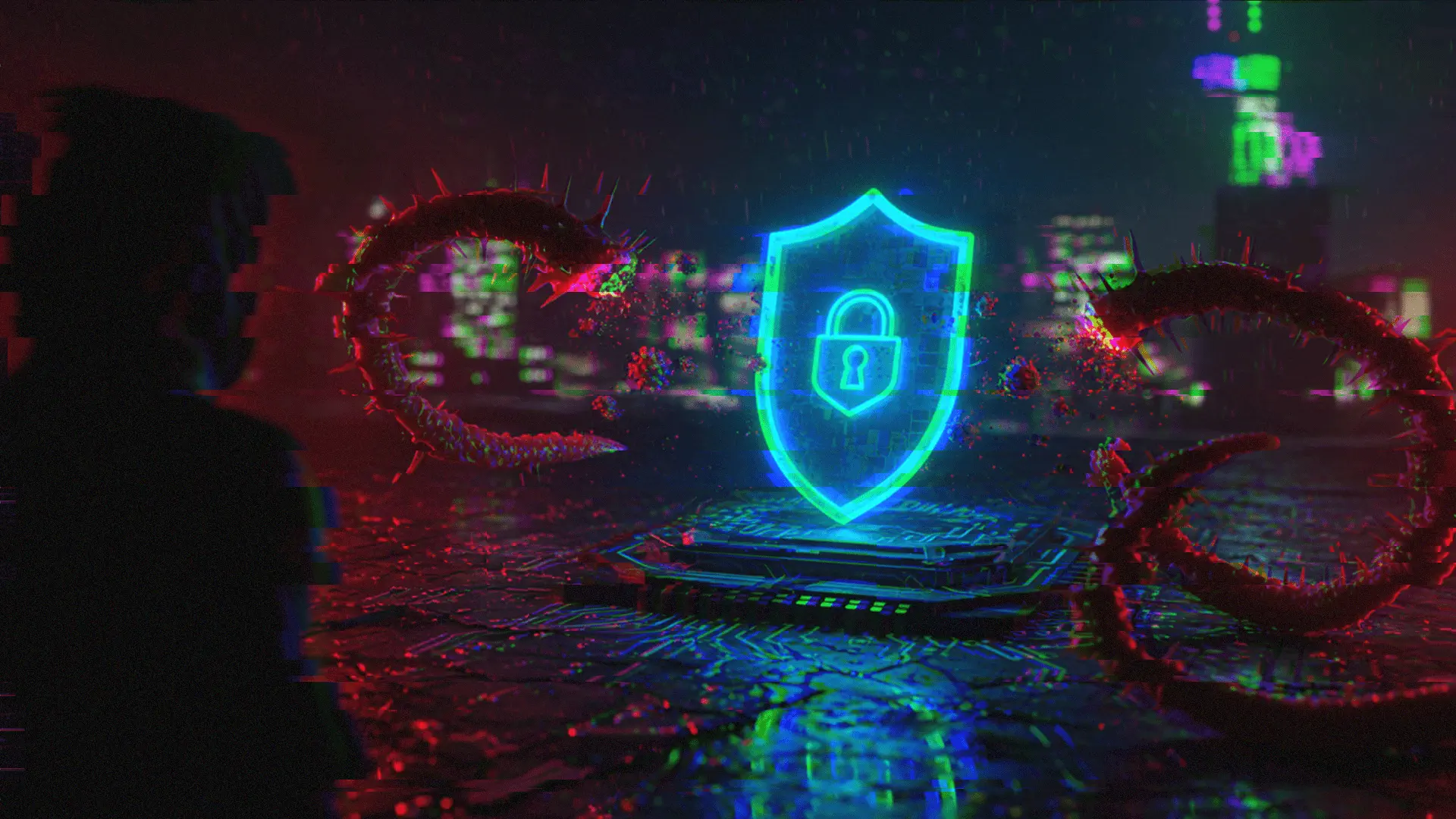 E-commerce security protection concept showing shield over shopping cart