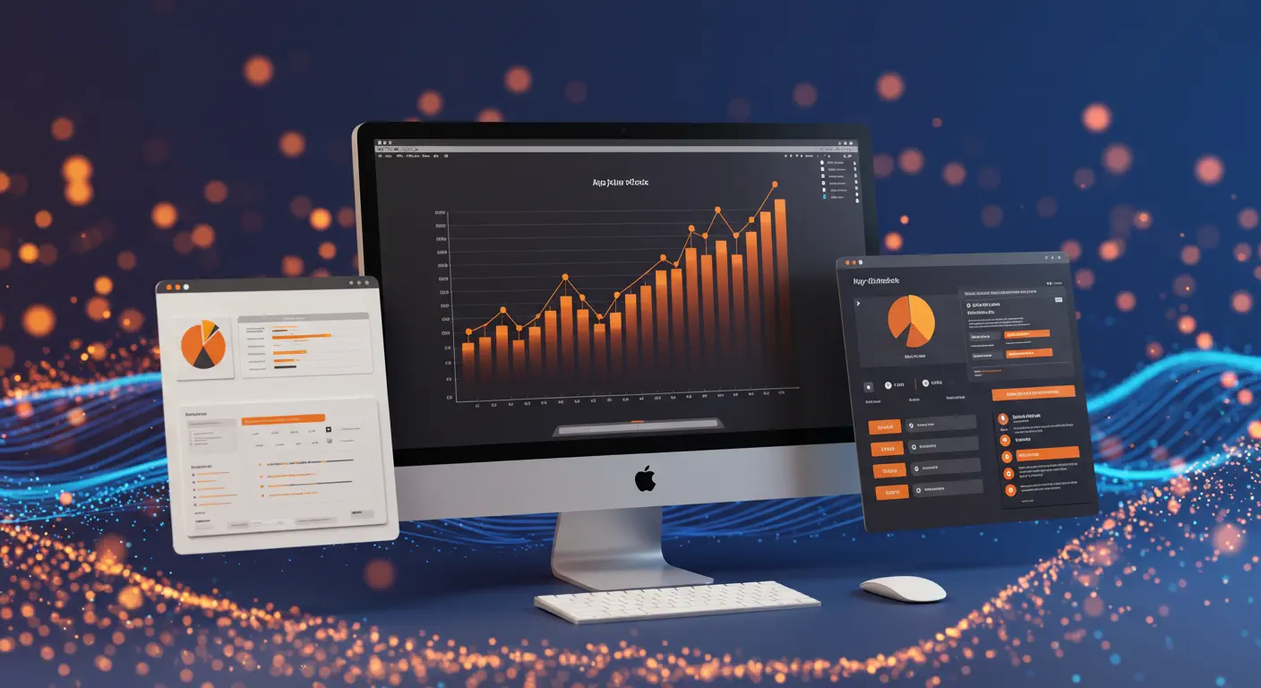 AI-driven web development visualization showing neural networks connected to website interfaces